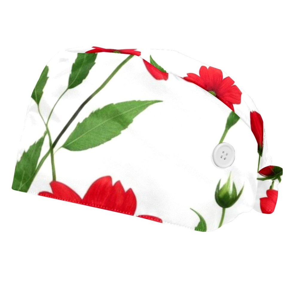 2 Pieces Scrub Caps Women Ponytail Scrub Cap Nursing Scrub Caps for Home Flowers Plants Multicoloured
