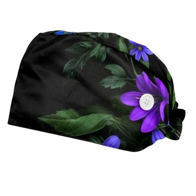 2 Pieces Scrub Caps Women Scrub Cap Nurse Hat for Beauty Salon Spring Flowers Herb Multicoloured