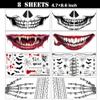 8Pcs Skeleton Face Tattoo Halloween AccessoriesHalloween Tattoos Ghost Face Temporary Tattoo,Halloween Make Up Halloween Face Tattoos Stickers Zombie Makeup Kit (B-skeleton+zombie face tattoo) view 2