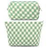 SOIDRAM 2 Pcs Checkered Makeup Bag Large Cosmetic Bag Toiletry Bag Makeup Pouch Travel Bag Organizer Cute Makeup Brushes Aesthetic Accessories Storage Bag for Women Green view 1