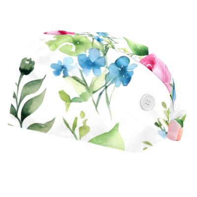 2 Pieces Scrub Caps Women Scrub Caps Women Satin Lined Nurse Scrub Cap for Beauty Salon Rose Branch Flowers