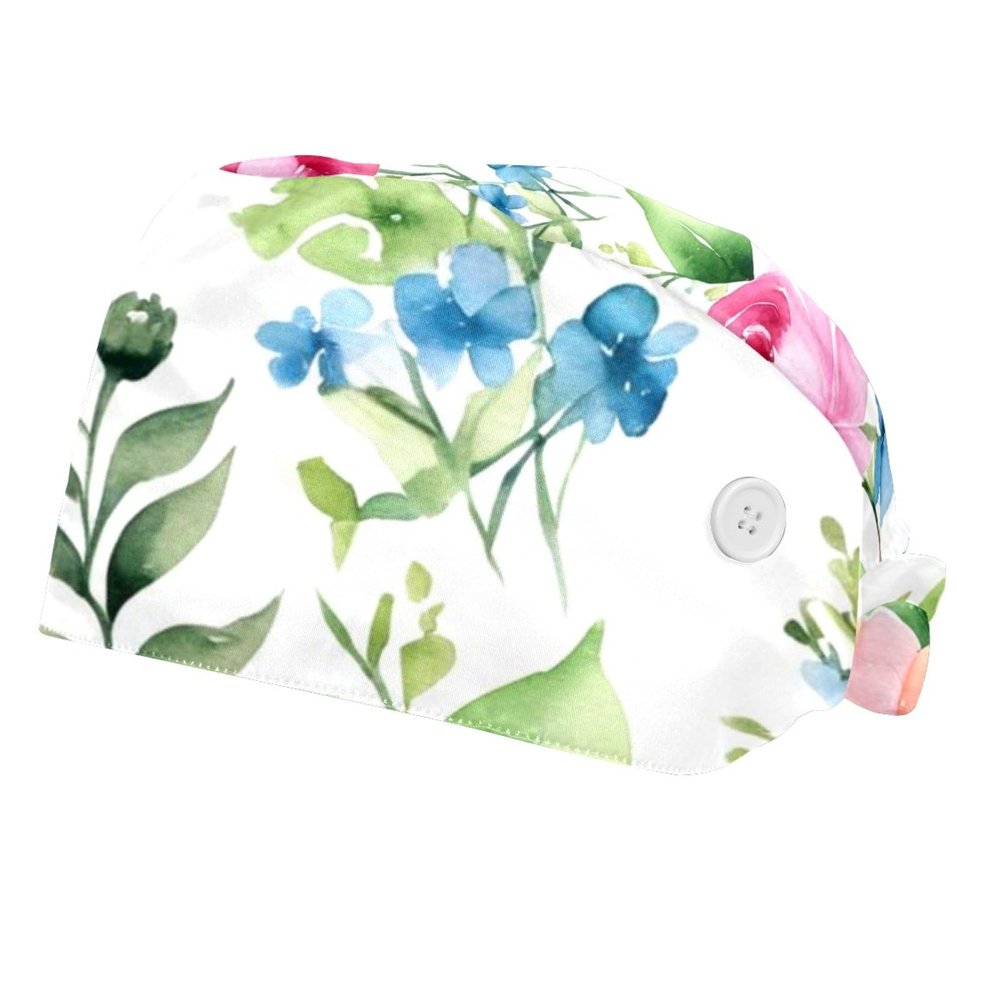 2 Pieces Scrub Caps Women Scrub Caps Women Satin Lined Nurse Scrub Cap for Beauty Salon Rose Branch Flowers