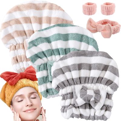 Super Absorbent Hair Towel Wrap, Fast Drying Turban Cap for Girls & Women (3PCS)