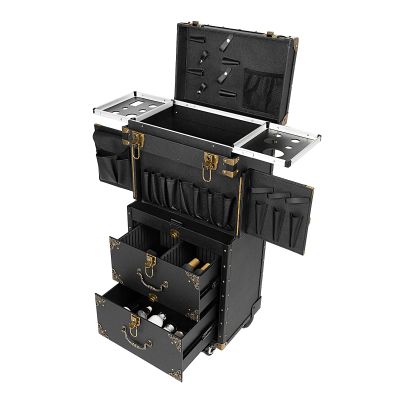 Beauty Salon Luggage, 4-Tiers Rolling Makeup Train Case Hairdressing Trolley Stylist Beauty Salon Cosmetic Luggage Travel Organizer Tool Box With Hair Dryer Holder For Barbershops, Beauty Salons