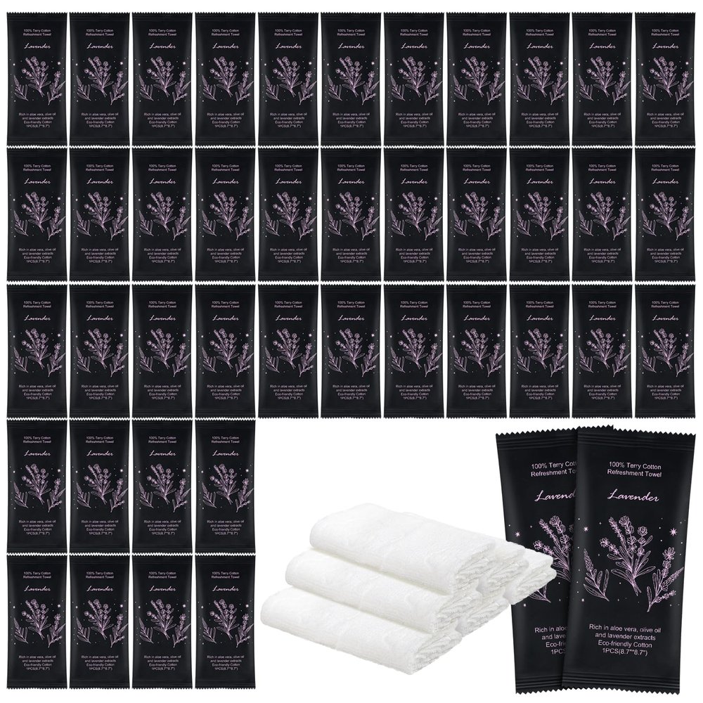 Hot or Cold Moist Cotton Towel Bulk Moist Towelettes Individually Wrapped 8.7" x 8.7",White Towel Services,Refreshment Pre Moistened Towels Lavender Scent for Travel Sport Party Spa Dentist Hotel