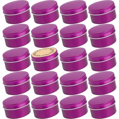 24 Pack 4oz Screw Top Aluminum Tin Jars with Screw Lids and Blank Labels - Refillable 120ml Metal Containers for Lip Balms, Candles, Salves, Spices, Crafts (Purple)