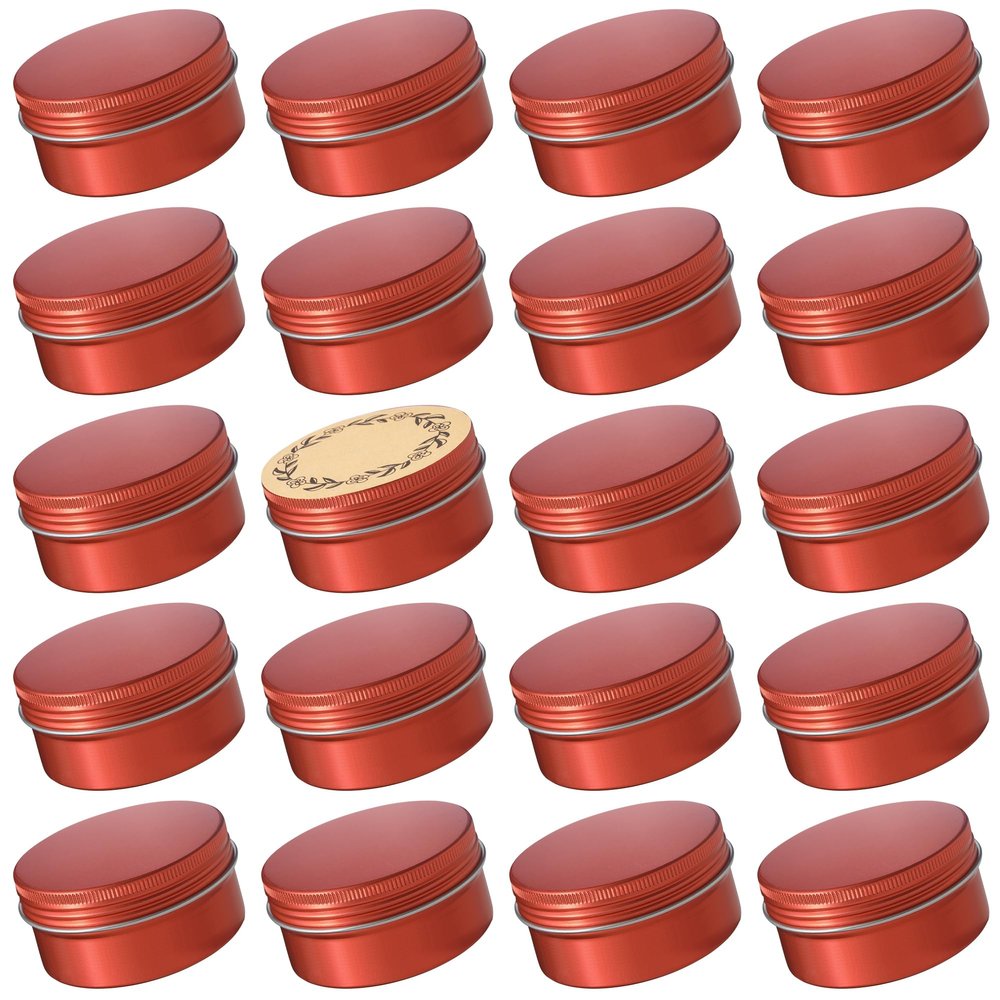 24 Pack 3oz Screw Top Aluminum Tin Jars with Screw Lids and Blank Labels - Refillable 90ml Metal Containers for Lip Balms, Candles, Salves, Spices, Crafts (Orange)