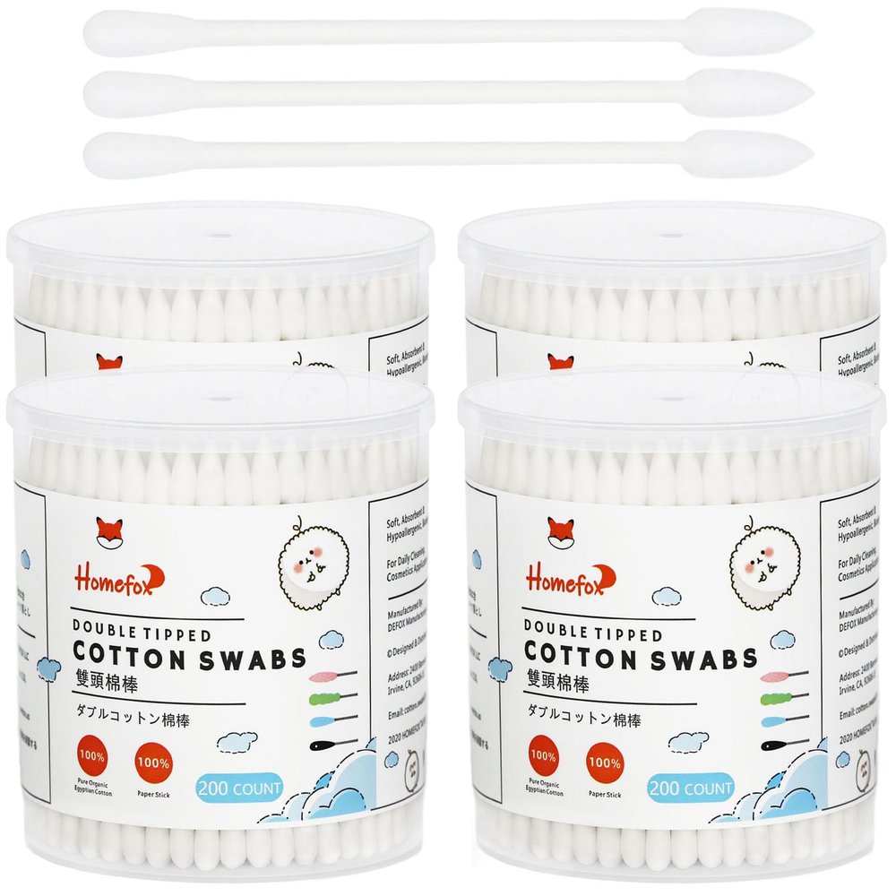 HOMEFOX Cotton Swabs Precision Pointed - 800 Count Pointy Organic Cotton Buds Double Side Tightly Wrapped Cotton Tips Paper Stick Soft Gentle Lint-Free Cruelty-Free, Pointy & Round (White)