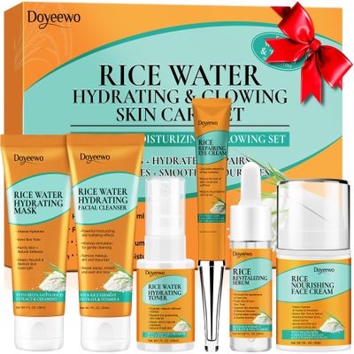 Skin Care Set,6Pcs Women Teen Glass Skincare w/Korean Rice Extract,Hydrate Glow Repair Anti-Aging Facial Routine Kit Gift for Women Mom Wife Teenage Girl Trendy Stuff Christmas Gifts Stocking Stuffers