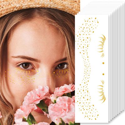 10 Pcs Glitter Freckles Face Tattoo Gold Freckle Temporary Tattoos | Gold Foil Freckle Makeup Patches Waterproof Faux Freckles Face Glitter Tattoos for Women Eye Face Accessories
