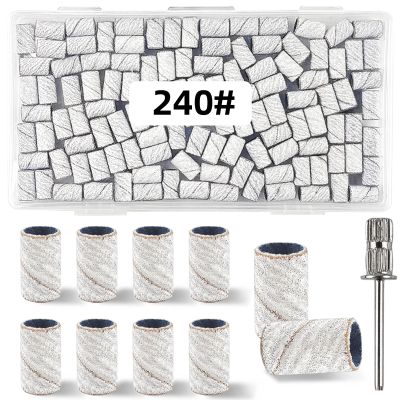 100 Pcs (240 Grit White)Sanding Bands Nail Drill Bit with 0.31in diameter,Nail Drill Bits Extreme Fine Grit Sanding Band,Sanding Belt Upgrade Mandrel Bits,Professional Nail Drill Bit for Acrylic Nails