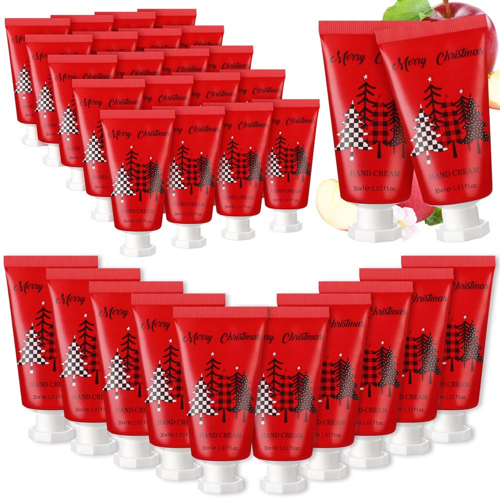 Heigble 30 Pcs Holiday Hand Cream Bulk Winter Gifts for Women Christmas Party Favors Mini Hand Lotion Set 1.1 Fl oz Travel Size for Dry Skin Women Mom Coworkers(Tree)