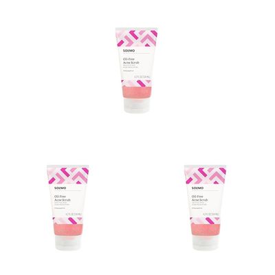 Amazon Brand - Solimo Oil-free Pink Grapefruit Facial Scrub, 2% Salicylic Acid Acne Medication, Dermatologist Tested, 4.2 fl oz (Pack of 3)