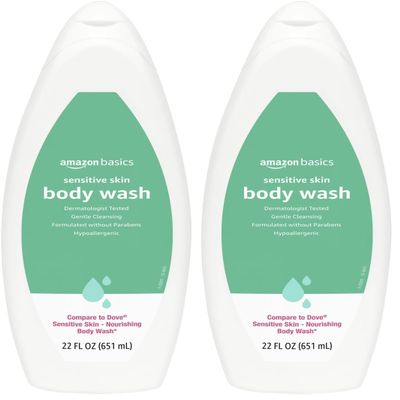 Amazon Basics Body Wash for Sensitive Skin, Hypoallergenic, 22 fl oz (Pack of 2)