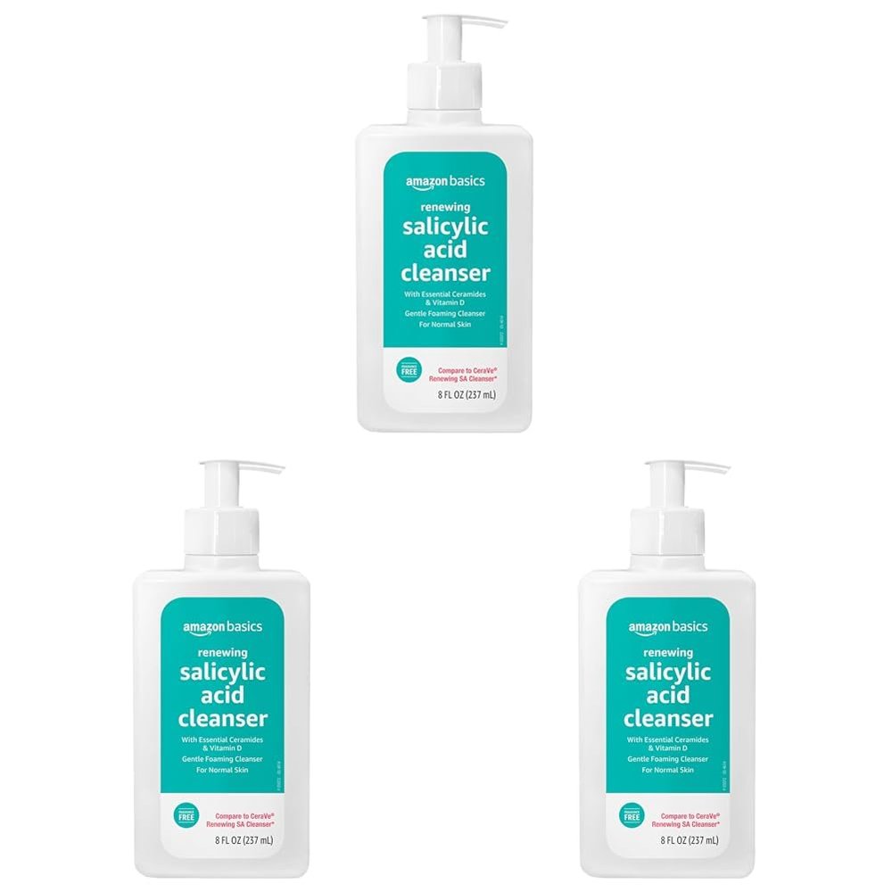 Amazon Basics Renewing Salicylic Acid Cleanser with Ceramides & Vitamin D, 8 Fluid Ounces, 3-Pack