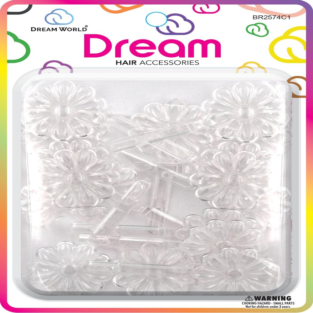 Dream World Self Hinge Barrette Daisy Clear 12 Piece Pack BR2574C1