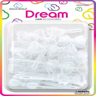 Dream World Self Hinge Barrette Ribbon Clear & White Mix 24 Piece Pack BR2575WC