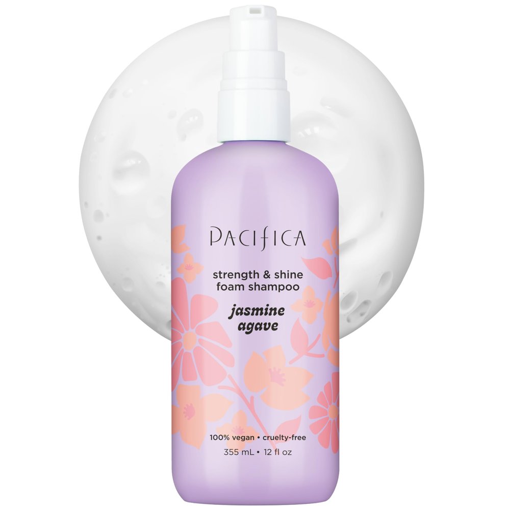 Pacifica Jasmine Agave Strength & Shine Foaming Shampoo Repairing Foam Shampoo for Dry, Damaged or Bleached Hair, Deep Clean & Glossy Finish, Clean Beauty Vegan & Cruelty-Free Dermatologist Tested