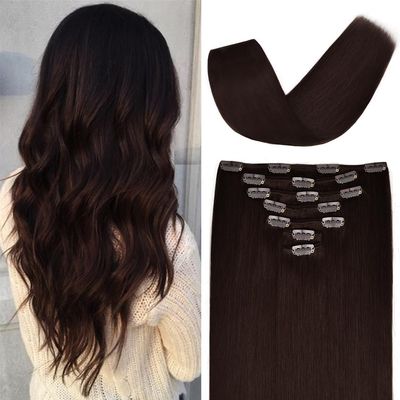14 inches Clip in Hair Extensions Real Human Hair - 70g 7pcs 16 Clips Straight 100% Remy Human Hair Extensions for Women Dark Brown #2 Color