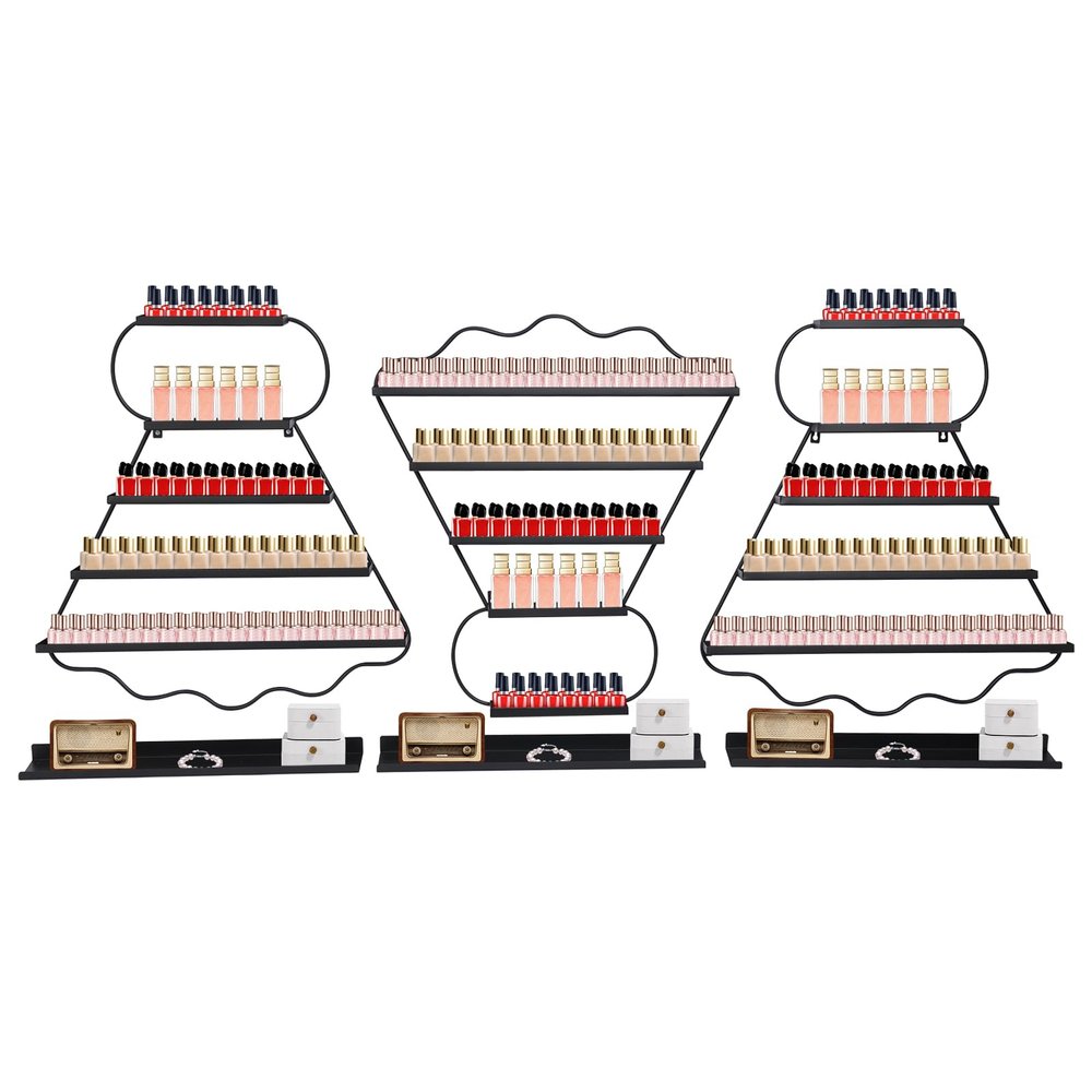 5 Tier Metal Wall Mounted Nail Polish Racks,Display Rack Cosmetic Display Case Lipstick Wall Shelf,Large Capacity Nail Polish Shelves for Homes, Stores, Cosmetics Stores (Black)