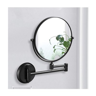 8 inch Makeup Mirror Wall Mounted Round Double-Sided Shaving Mirror Vanity Mirror 3X Magnification Extendable 360 Rotation for Spa and Hotel, Black