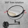 8 inch Makeup Mirror Wall Mounted Round Double-Sided Shaving Mirror Vanity Mirror 3X Magnification Extendable 360 Rotation for Spa and Hotel, Black view 2