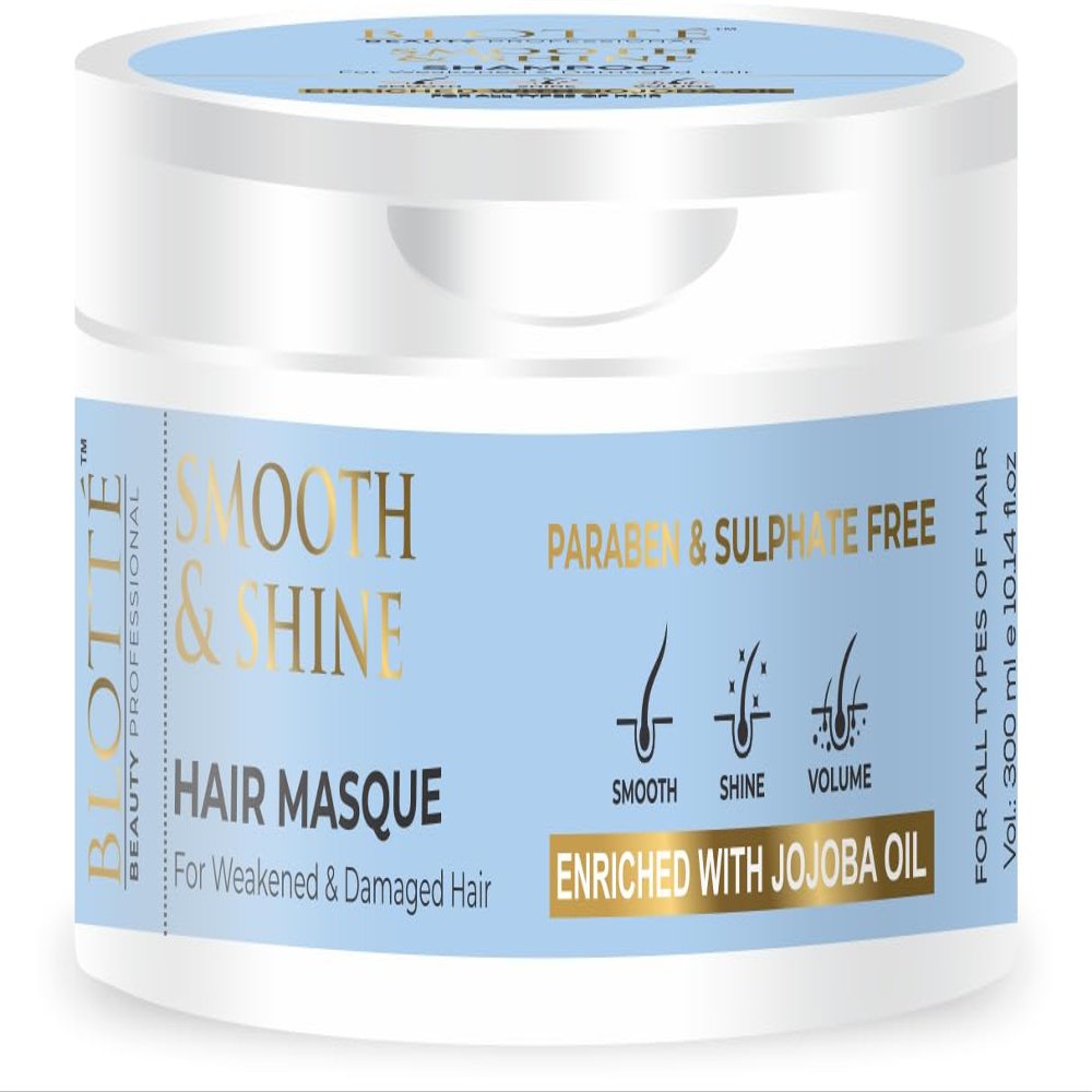 BLOTT BEAUTY PROFESSIONAL Smooth & Shine Masque - for Weakened & Damaged Hair Enriched with Jojoba Oil Paraben & Sulphate Free 300 Ml