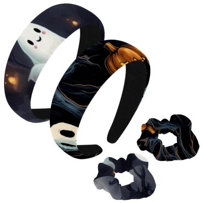 Dragon Sword 2 Pcs Polyester Wide Headbands and Scrunchie for Women, Halloween Ghosts E Headbands Non-Slip Hair Band Fashion Hair Hoop for Girls Hair Accessories
