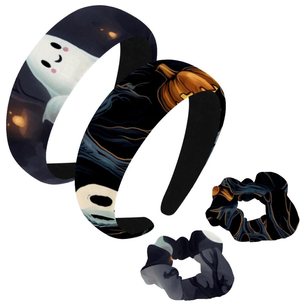Dragon Sword 2 Pcs Polyester Wide Headbands and Scrunchie for Women, Halloween Ghosts E Headbands Non-Slip Hair Band Fashion Hair Hoop for Girls Hair Accessories
