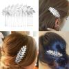 8 Pack Leaf Hair Side Combs for Women Girl, Bridal Metal Decorative Hair Comb Clips, French Twist Hair Slide Comb for Wedding Hair Accessories(Silver) view 2