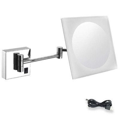 8Inch Led Wall Mounted Mirrmakeup Shaving Mirror for Hotel Vanity with Adjustable Extendable Square 3X Magnification