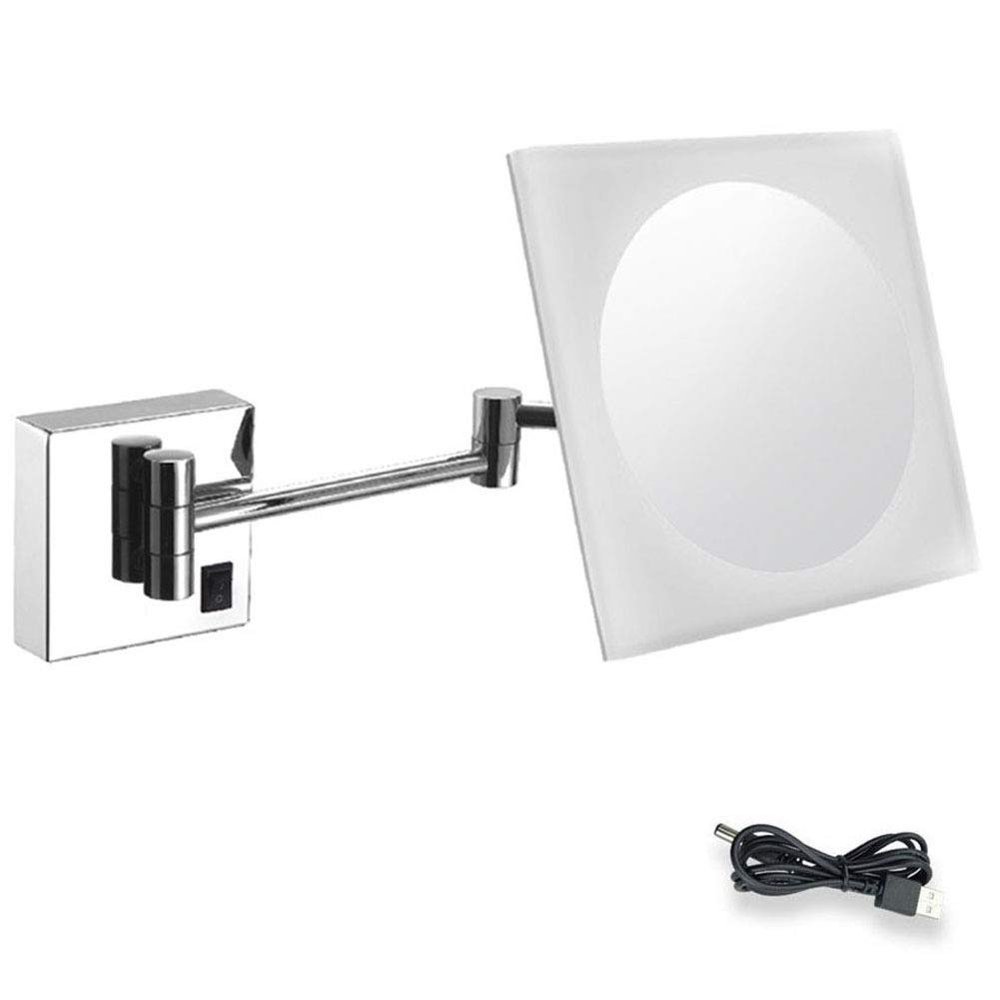 8Inch Led Wall Mounted Mirrmakeup Shaving Mirror for Hotel Vanity with Adjustable Extendable Square 3X Magnification
