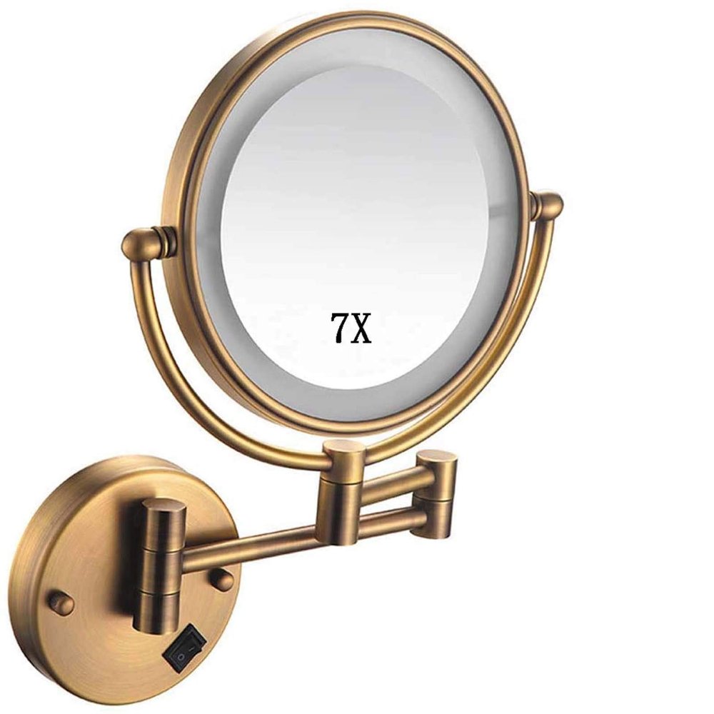 Makeup Mirror Wall Mounted, Round Make up Mirror 8Inch Double-Sided Makeup Mirror 7X Magnifying 360 Rotation, for Makeup/Antiquecopper
