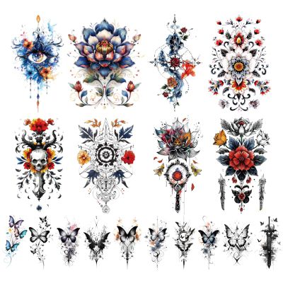 18 Sheets Temporary Tattoos for Adult Women - 3D Large Half Arm Flower Fake Tattoos and Waterproof Butterfly Long lasting Temporary Tattoos Realistic for Women Girls Halloween Decoration