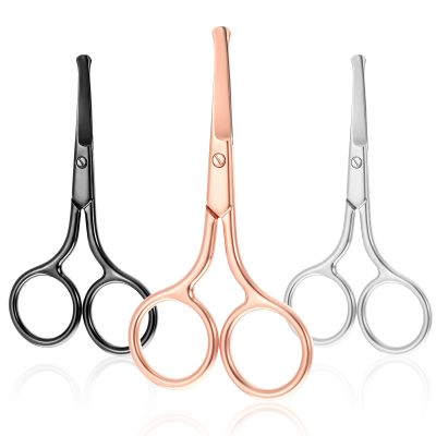 3Colors Nose Hair Scissors for Men, Rounded Tip Mustache Scissors Facial Scissors for Men, Stainless Steel Curved Small Scissors for Nose Hair Trimming, Nose Trimmer for Eyebrow Eyelashes Women Beauty