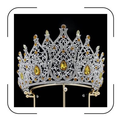 Silver and Yellow Crown for Women Large Tiara for Quinceanera Prom Pageant Homecoming Queen Tiara Crystal Headband Hair Accessories