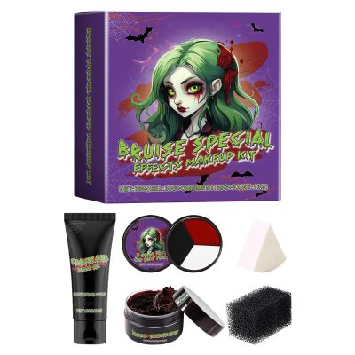 Halloween Makeup Fake Blo-od Kit, Scary Blo-ody Hallowen Fake Scar Cosmetic Tools With Palette,Makeup-sponge For Vampire Cosplay Makeup For Stage Performance Makeup,5 Pieces/Set