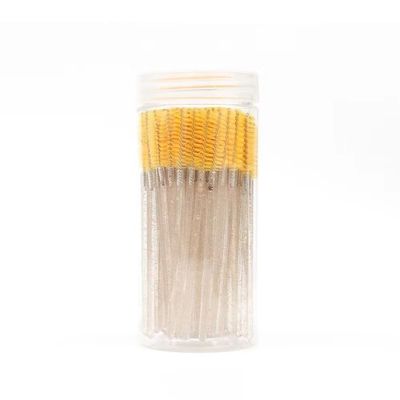 100 Pcs Disposable Mascara Wands, Crystal Eyebrow Spoolies Brush for Eyelash Extensions, Black Lash Brushes with Container (yellow)