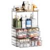 3 Pack Bathroom Organizers and Storage Countertop With 7 Drawers,Stackable Vanity Top Organizer,18.9" Tall Large Capacity Skin Care Organizer and Exquisite Makeup Storage for Beauty Products,Clear view 1