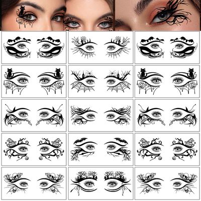 10 Pairs of Halloween Eye Shadow Temporary Tattoo Stickers Eyeliner Decals Face Eye Makeup Stickers for Women Girls Halloween Masquerade Party (Black2)