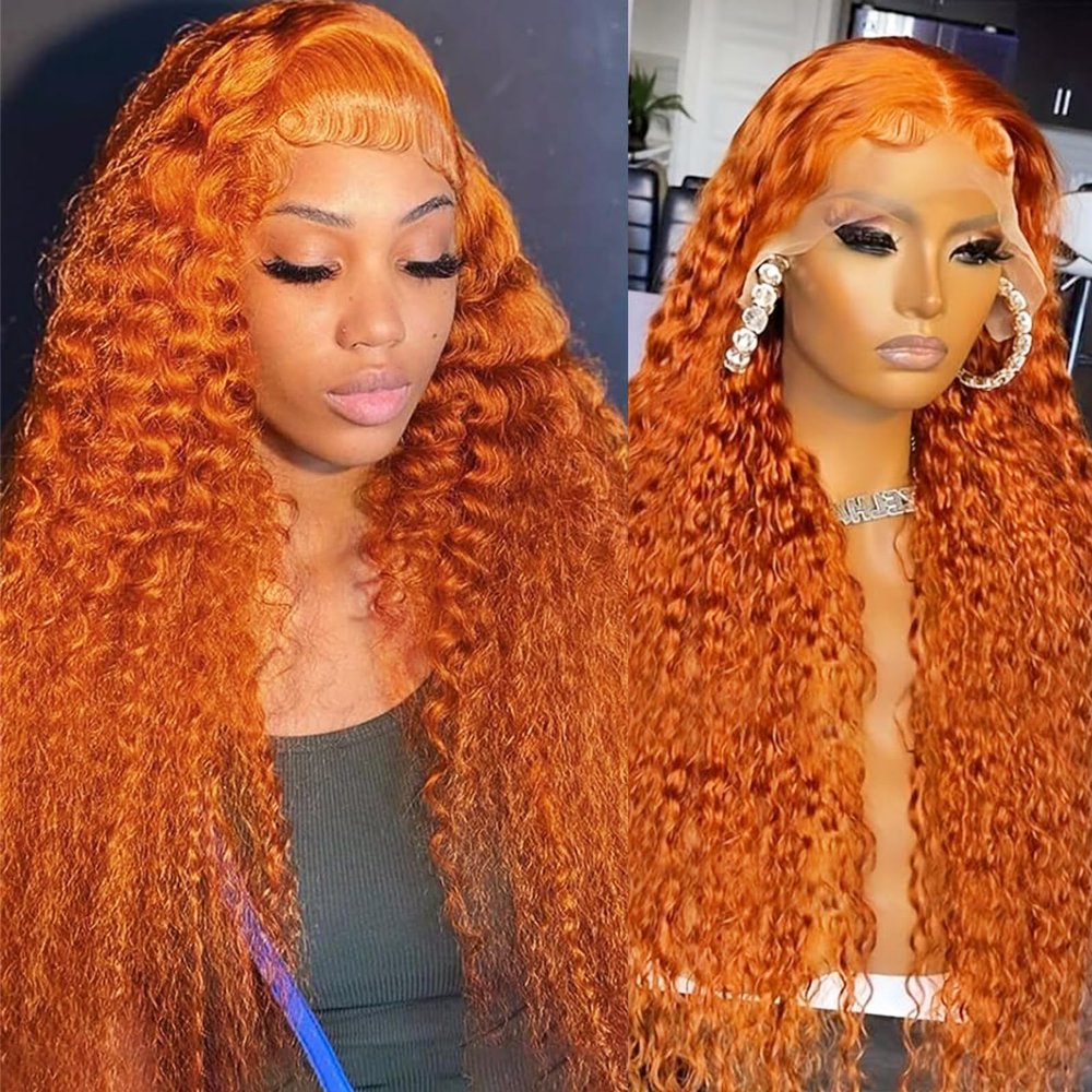 Ginger Wig Human Hair 13x6 Ginger Orange Deep Curly Lace Wig Human Hair Orange Lace Front Wigs Human Hair 180% Density Ginger Deep Wave Frontal Wig For Black Women Pre Plucked With Baby Hair 22 Inch