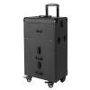 Bitodd Cosmetic Train Case, Freestanding Rolling Cosmetic Case, Professional Embroidery Toolbox, Large Barber Box Travel Trolley for Makeup Artist Hair Stylist (Black) view 1
