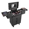 Bitodd Cosmetic Train Case, Freestanding Rolling Cosmetic Case, Professional Embroidery Toolbox, Large Barber Box Travel Trolley for Makeup Artist Hair Stylist (Black) view 2