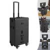 Bitodd Cosmetic Train Case, Freestanding Rolling Cosmetic Case, Professional Embroidery Toolbox, Large Barber Box Travel Trolley for Makeup Artist Hair Stylist (Black) view 4