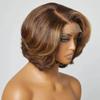 4/27 Highlight Ombre 13X4 Short Body Wave Lace Front Bob Wigs Human Hair Brown Mix Blonde Water Wave HD Lace Frontal Wig Human Hair Brazilian Remy Hair Glueless Wigs For Woman 150% Density 8" view 2