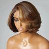 4/27 Highlight Ombre 13X4 Short Body Wave Lace Front Bob Wigs Human Hair Brown Mix Blonde Water Wave HD Lace Frontal Wig Human Hair Brazilian Remy Hair Glueless Wigs For Woman 150% Density 8" view 3