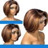 4/27 Highlight Ombre 13X4 Short Body Wave Lace Front Bob Wigs Human Hair Brown Mix Blonde Water Wave HD Lace Frontal Wig Human Hair Brazilian Remy Hair Glueless Wigs For Woman 150% Density 8" view 4