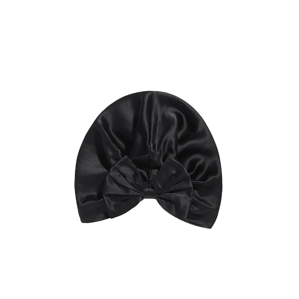 19Mm Silk Hat Women's French Bow Anti-Frizz Hair Care Breathable Home Shower Cap Black
