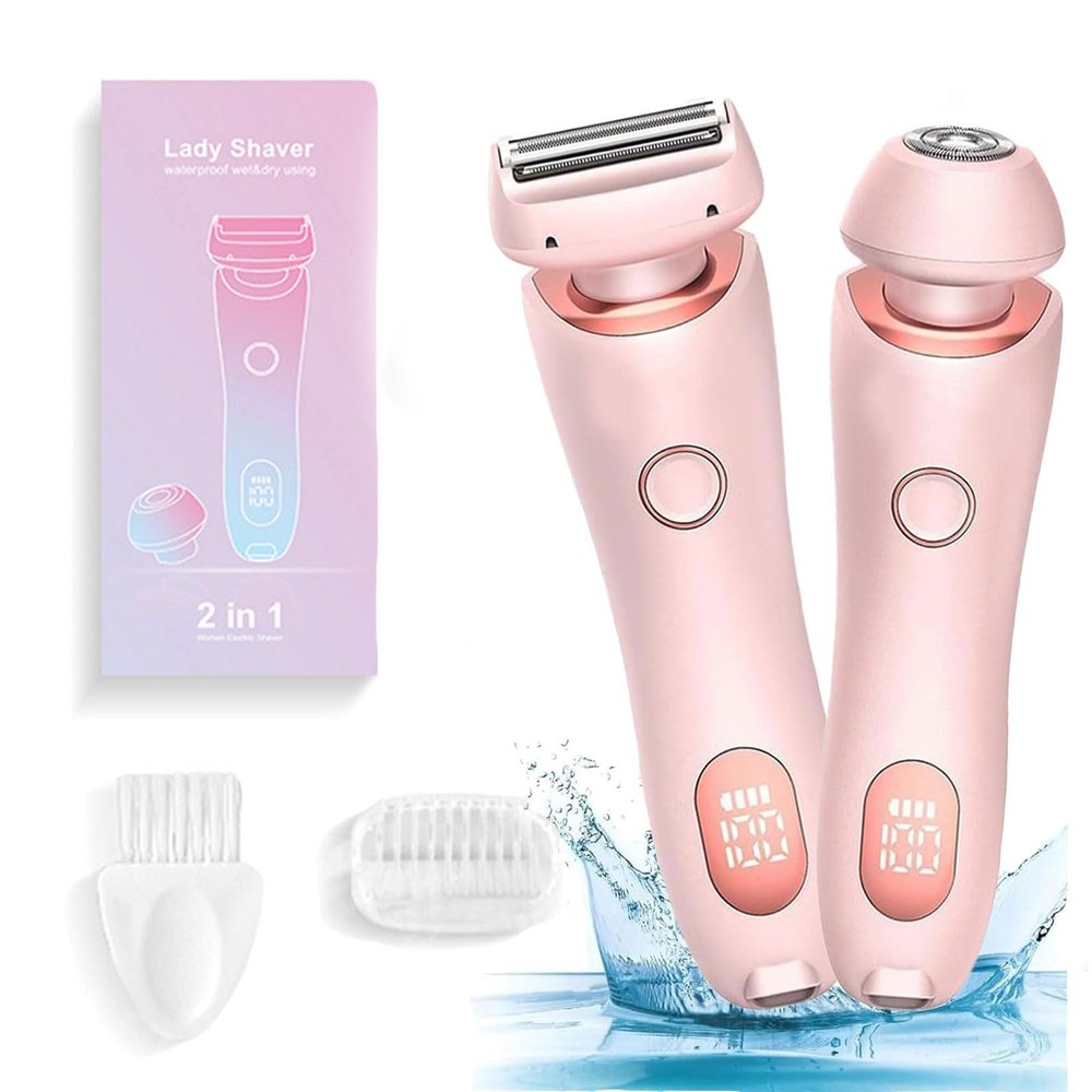 Smooth Shave Razor, Electric Razor for Women, 2 in 1 Waterproof Electric Shaver, Wet and Dry, Removable Head, for Leg Arm Bikini Underarm (Pink)