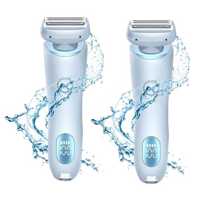 2 in 1 Waterproof Electric Shaver, Wet and Dry, Removable Head, for Leg Arm Bikini Underarm (Blue*2)